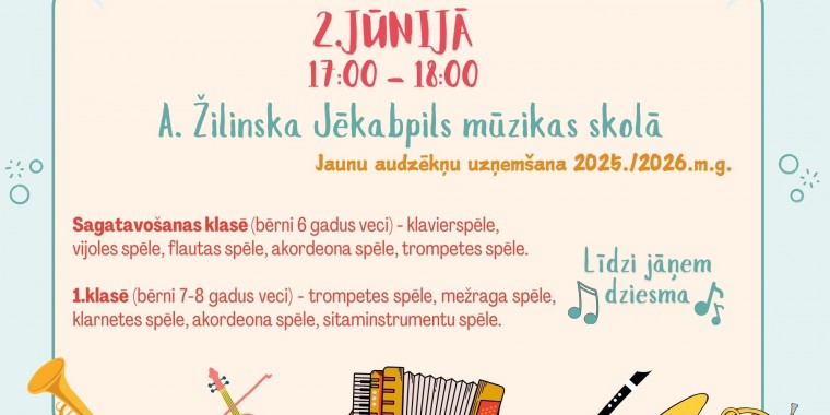 Jaunu audzēkņu uzņemšana A.Žilinska Jēkabpils mūzikas skolā